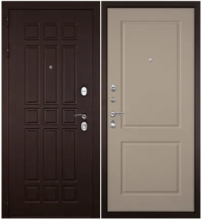 Входная дверь с зеркалом и шумоизоляцией Гранит Сенатор 055 Силк Тирамису