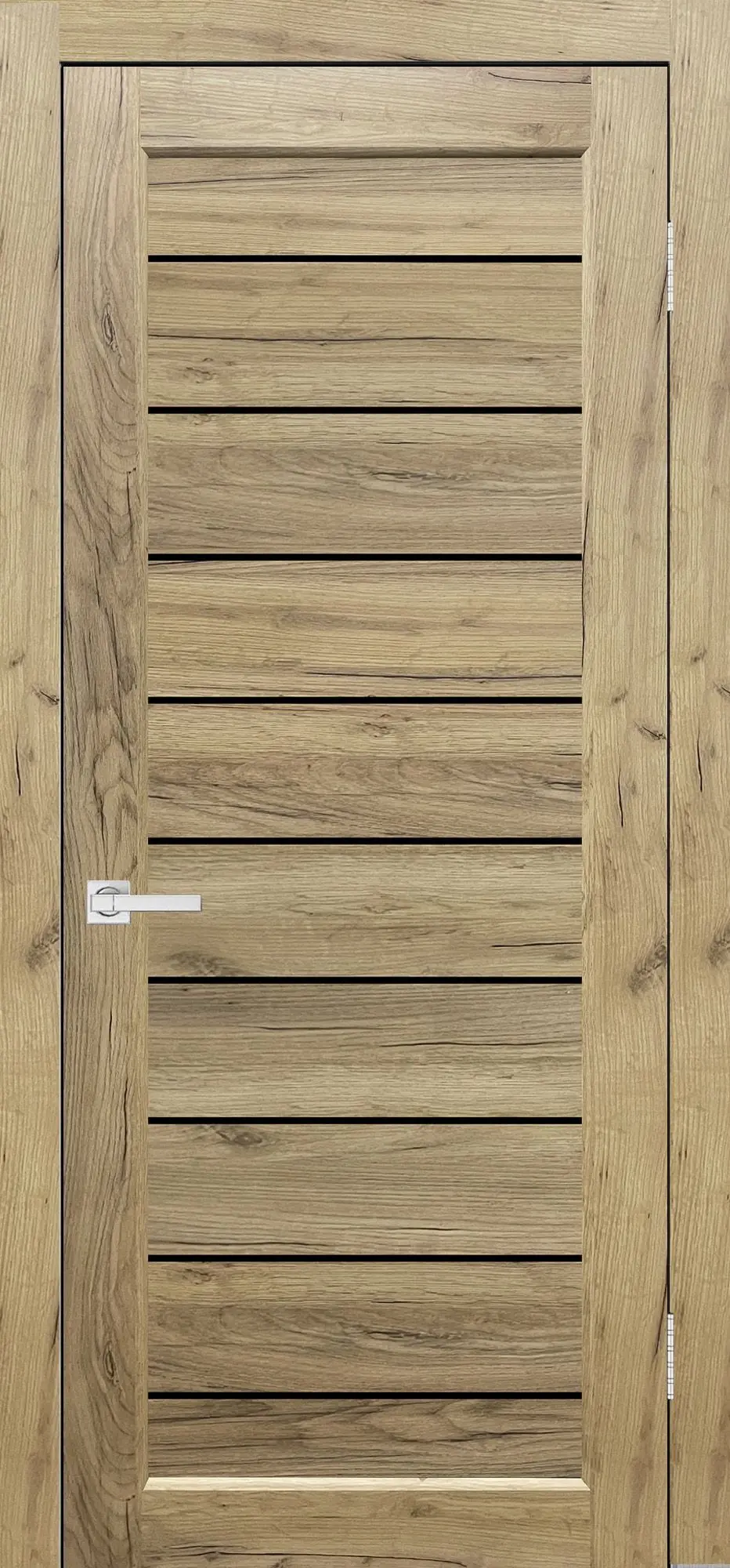 Межкомнатная дверь YD Евро 26 Дуб крафт натуральный Амбарный дуб Лакобель черный