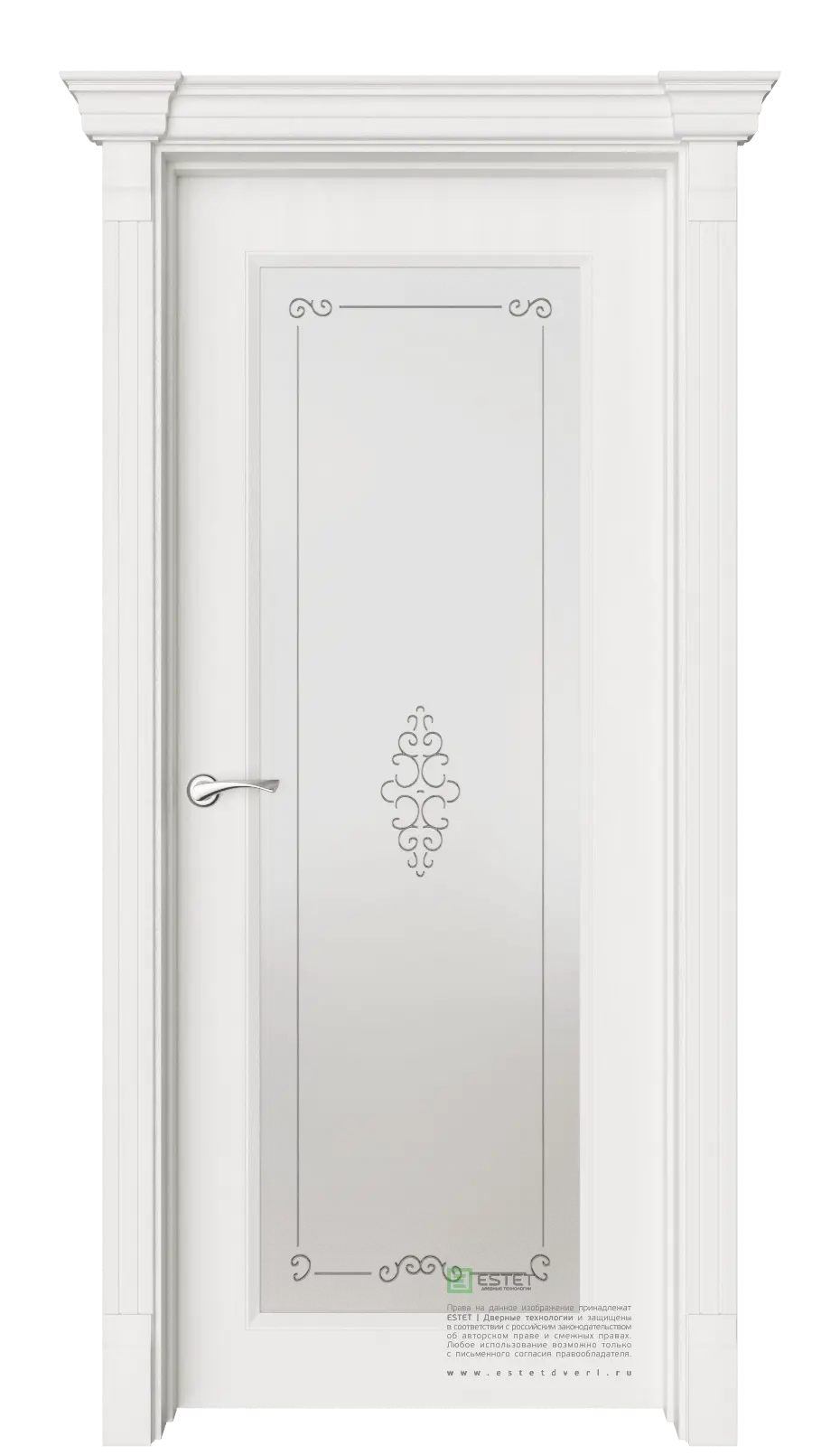 Межкомнатная дверь Монторо-2 Вензель Белое дерево Белый с текстурой Сатинат белое гравировка