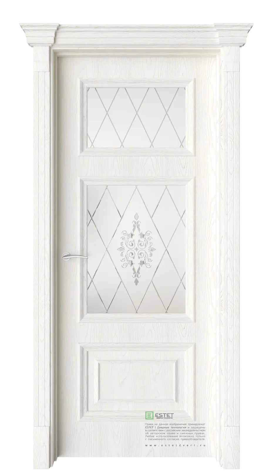 Межкомнатная дверь GE10M Дворцовое дерево Патина Сатинат белое витраж прозрачный