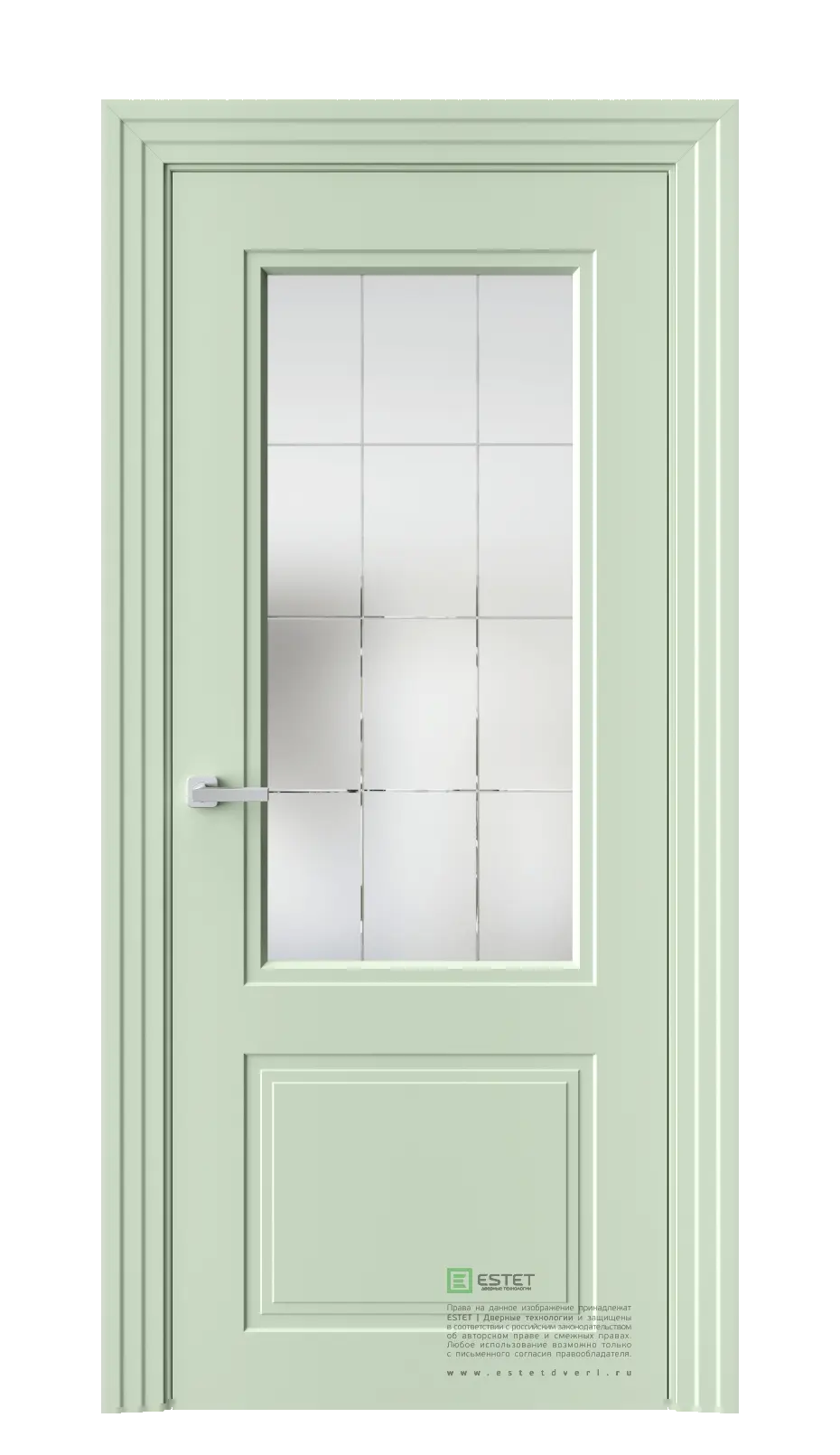 Межкомнатная дверь N4 RAL6019 Фисташковый Сатинат белое гравировка