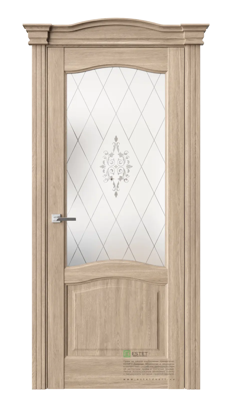 Межкомнатная дверь Соната-29 Брандо ст.3 Дуб Сатинат белое витраж прозрачный