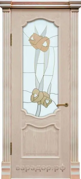 Межкомнатная дверь Анкона "Цветы", шпон: ясень тон 6 Светлый