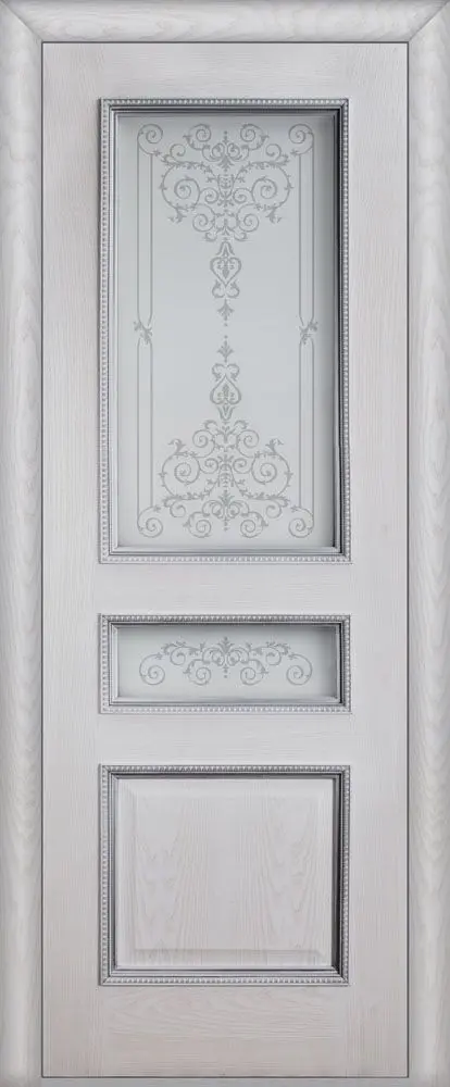 Межкомнатная дверь Граф ПО ясень айсберг + патина серебро Патина
