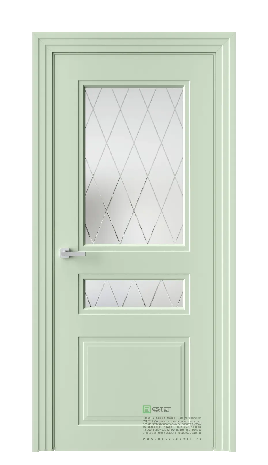 Межкомнатная дверь N13 RAL6019 Фисташковый Сатинат белое гравировка