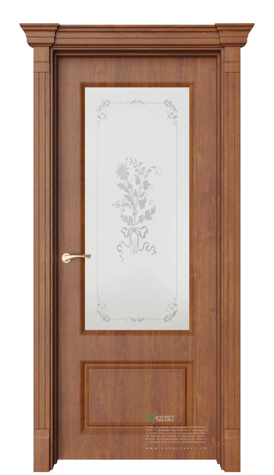 Межкомнатная дверь Эвиза-2 фрезия Золотой дуб Коричневый Сатинат белое пескоструй