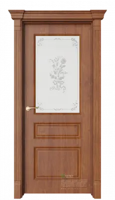 Межкомнатная дверь Мирбо-3 Фрезия Золотой дуб Коричневый Сатинат белое пескоструй
