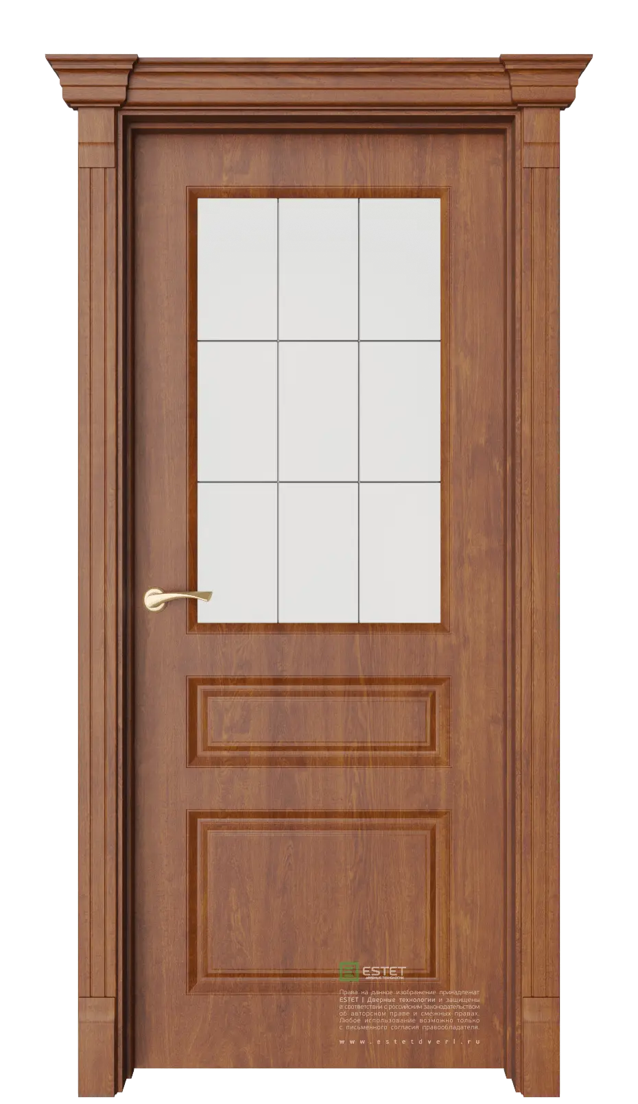 Межкомнатная дверь Мирбо-3 Корсика Золотой дуб Коричневый Сатинат белое гравировка