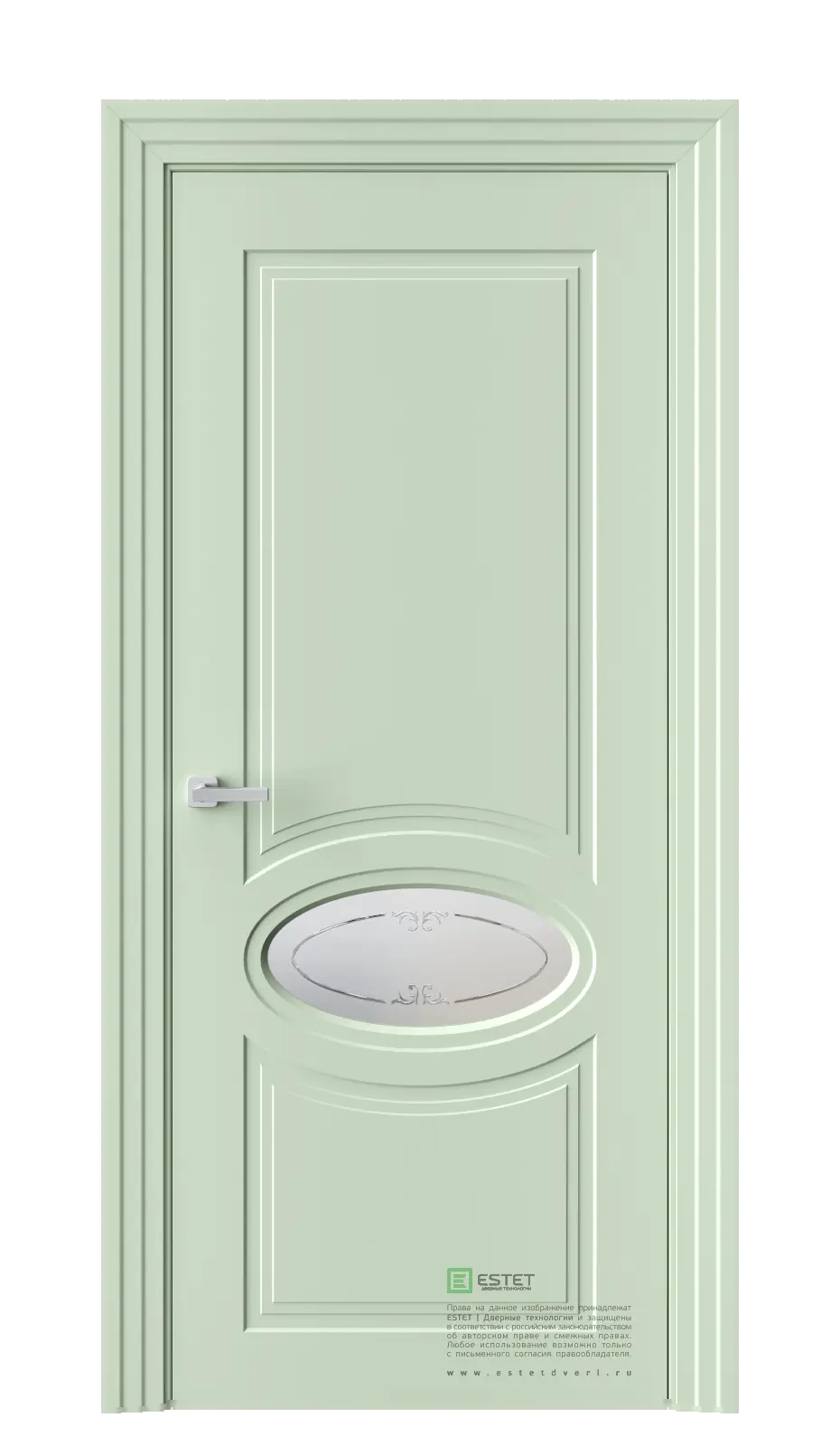 Межкомнатная дверь N38 RAL6019 Фисташковый Сатинат белое витраж прозрачный