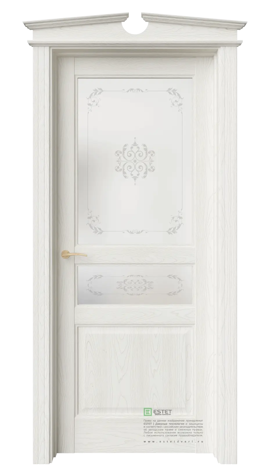 Межкомнатная дверь Соната-6 Дворцовое дерево ст.1 Патина Сатинат белое пескоструй