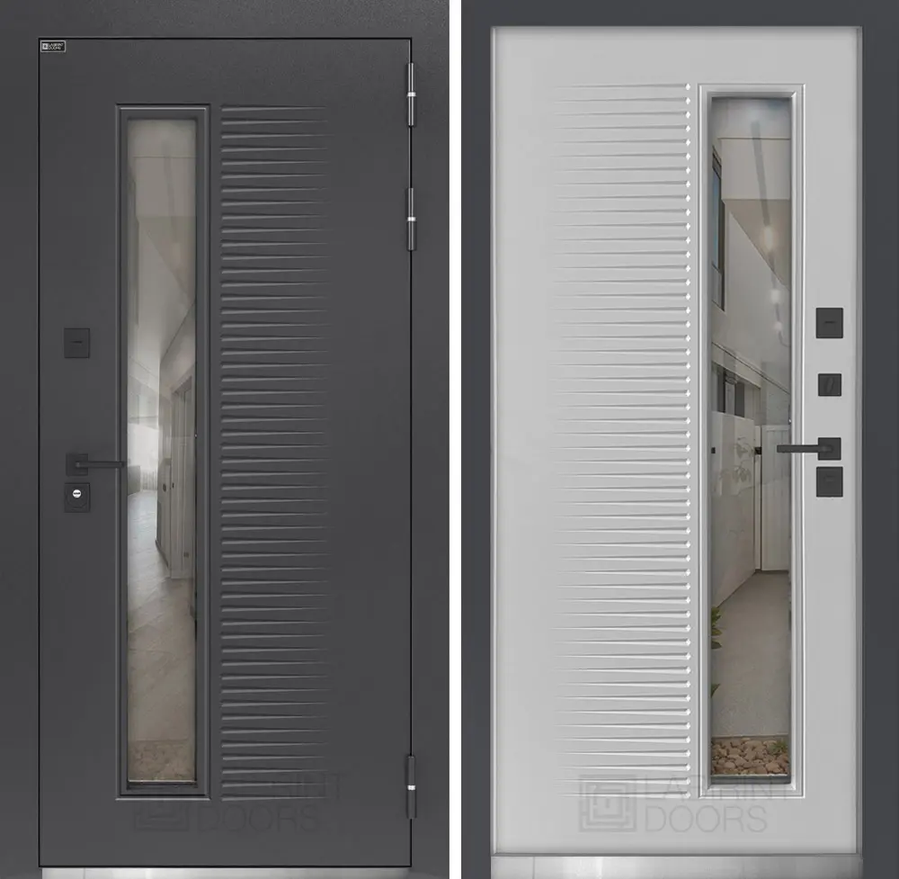 Входная дверь Термо со стеклопакетом Лабиринт Фрост RAL 7024