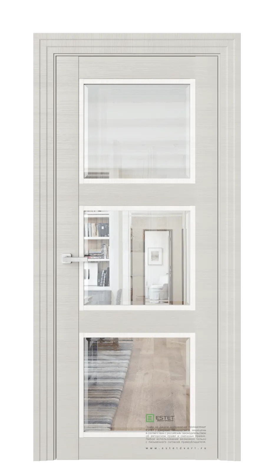 Межкомнатная дверь J6 Custard Светло-серый Фацет прозрачный