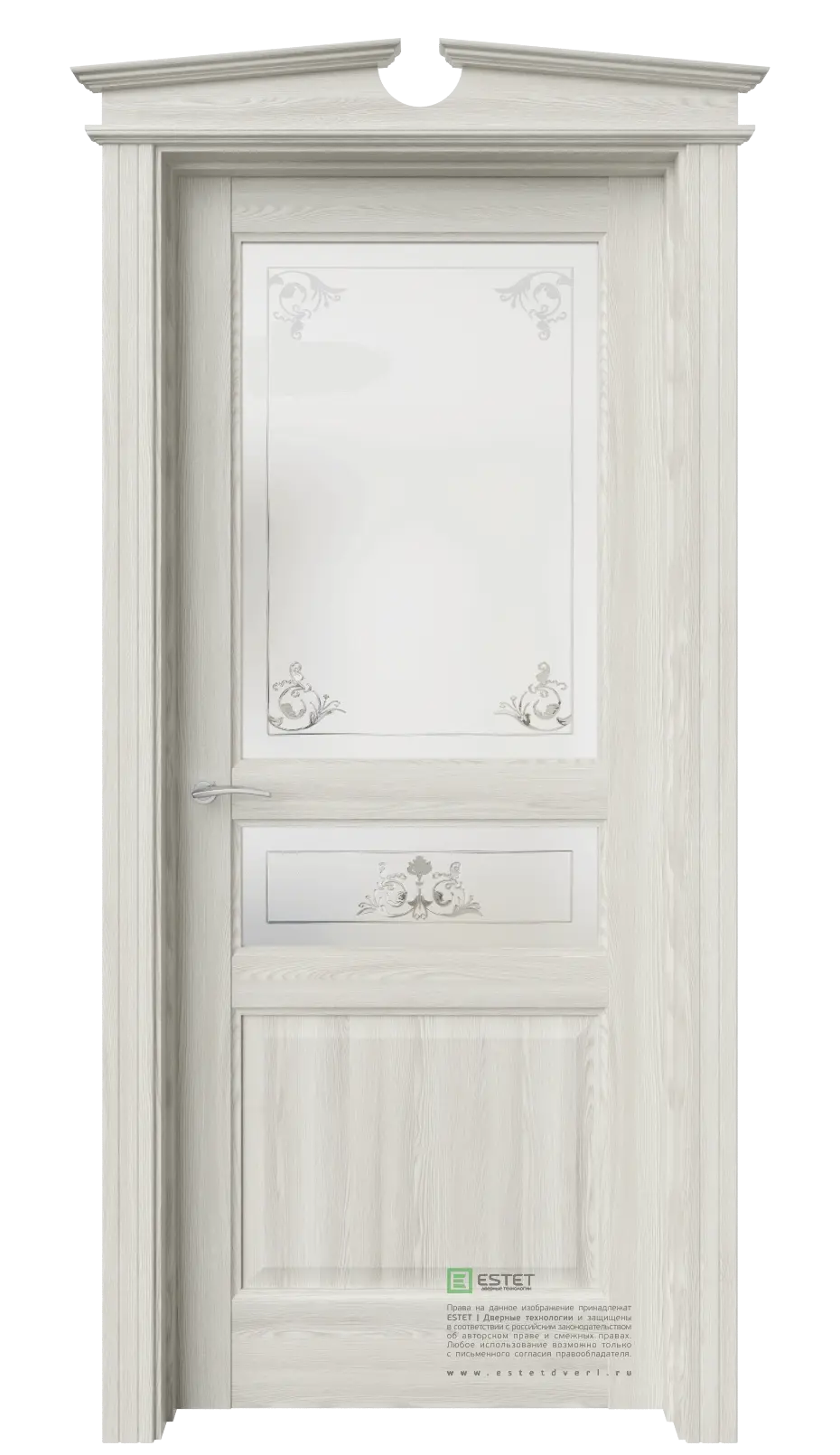 Межкомнатная дверь Соната-6 Клен экрю ст.2 Светлый Сатинат белое витраж прозрачный