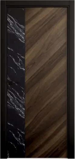 Межкомнатная дверь Каррара-3 (елка) амер. орех/мрамор черный