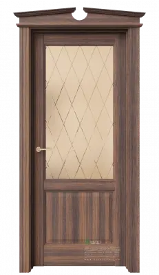 Межкомнатная дверь Соната-4 Дуб торонто ст.4 Темно-коричневый Сатинат белое гравировка