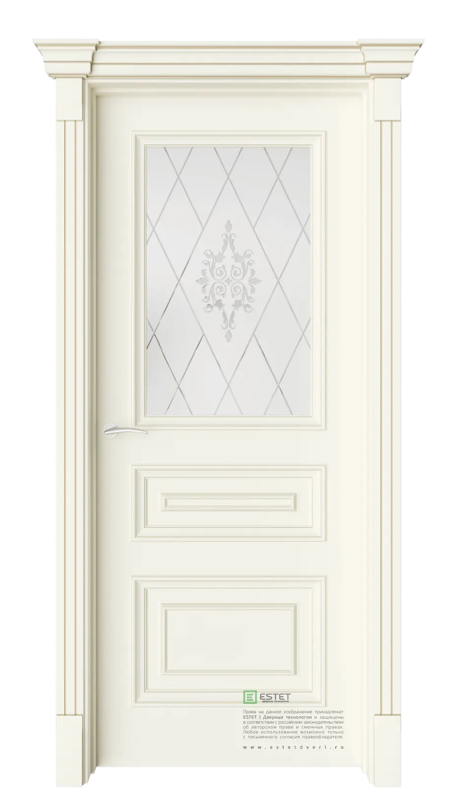 Межкомнатная дверь GE7M Ваниль Слоновая кость Сатинат белое витраж прозрачный