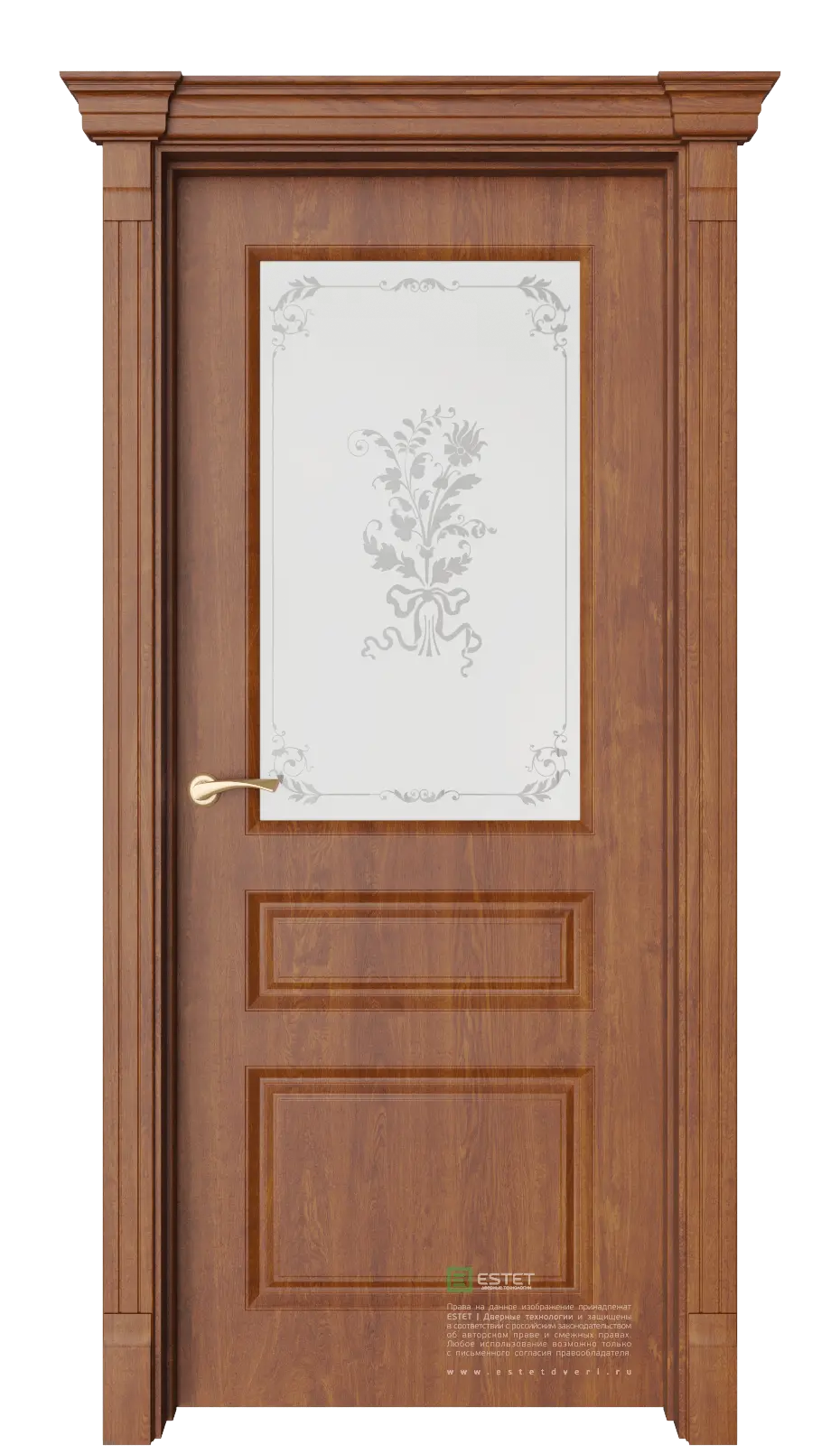 Межкомнатная дверь Мирбо-3 Фрезия Золотой дуб Коричневый Сатинат белое пескоструй