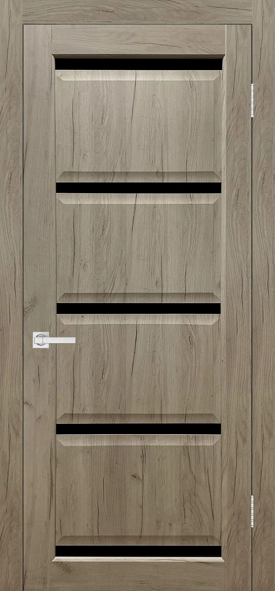 Межкомнатная дверь YD Евро 20 Квадро Дуб Крафт серый Бежево-серый Лакобель черный