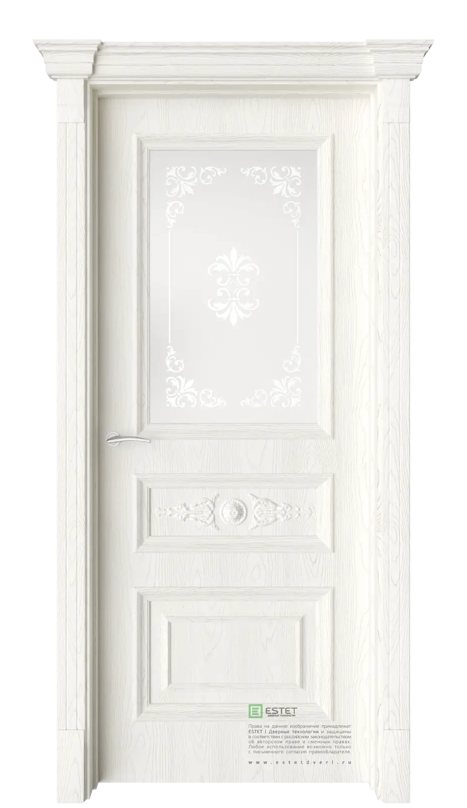 Межкомнатная дверь GE7M Elegant Дворцовое дерево Патина Сатинат белое сияние