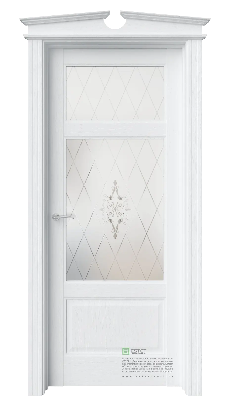 Межкомнатная дверь Соната-9 Полярный ст.4 Белый с текстурой Сатинат белое витраж прозрачный