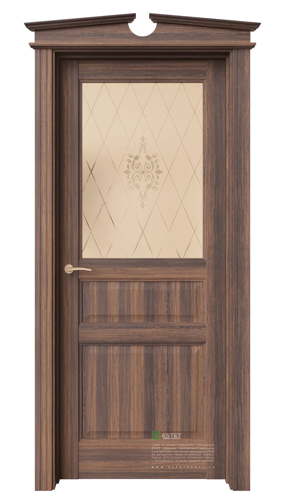 Межкомнатная дверь Соната-8 Дуб торонто ст.1 Темно-коричневый Сатинат белое витраж прозрачный