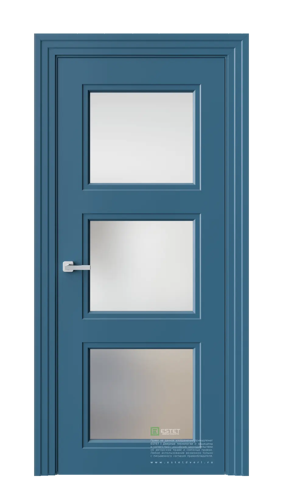 Межкомнатная дверь N6 RAL5009 Синий Сатинат белый