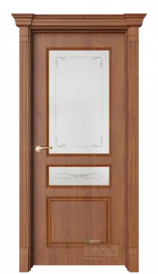 Межкомнатная дверь Мартен-4 Золотой дуб Коричневый Сатинат белое витраж прозрачный