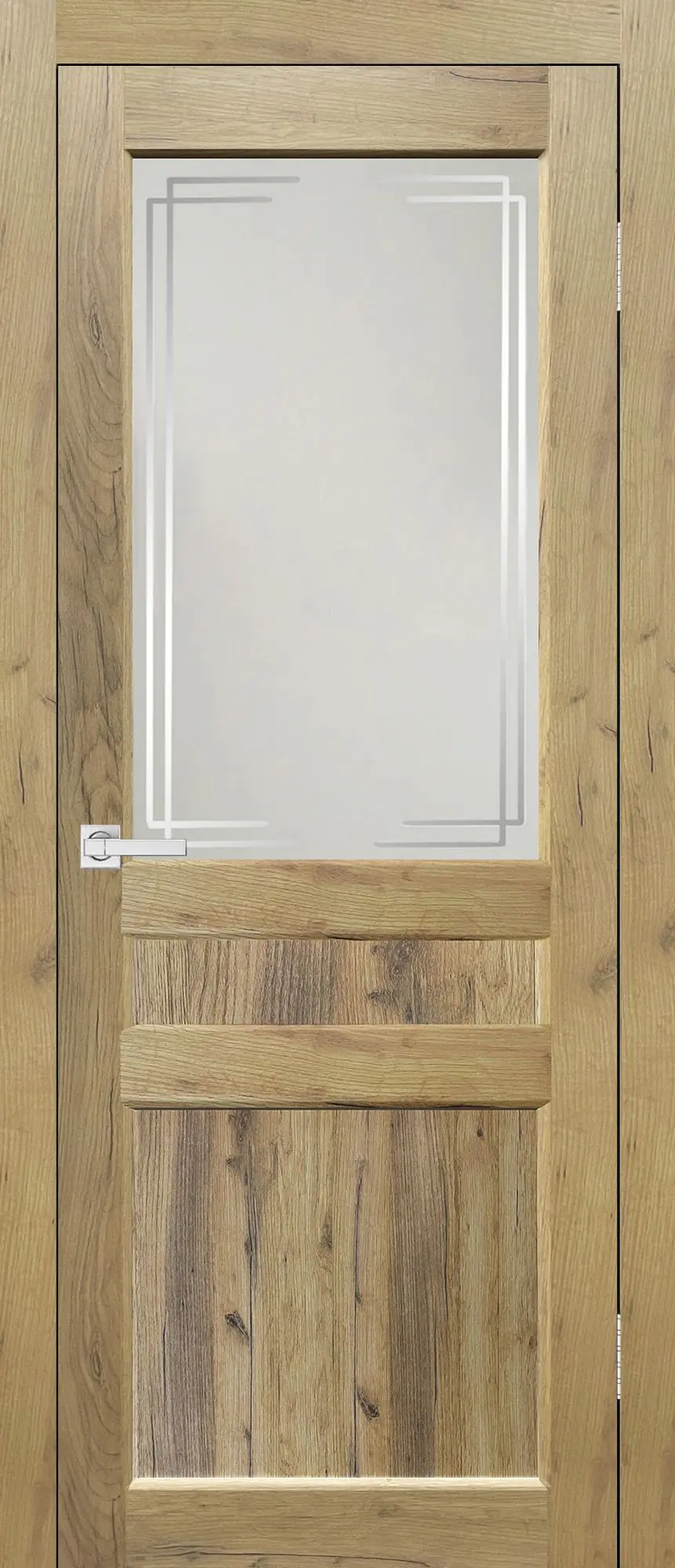 Межкомнатная дверь YD Евро 29 ПО Классика Дуб крафт натуральный Амбарный дуб Сатинат белый