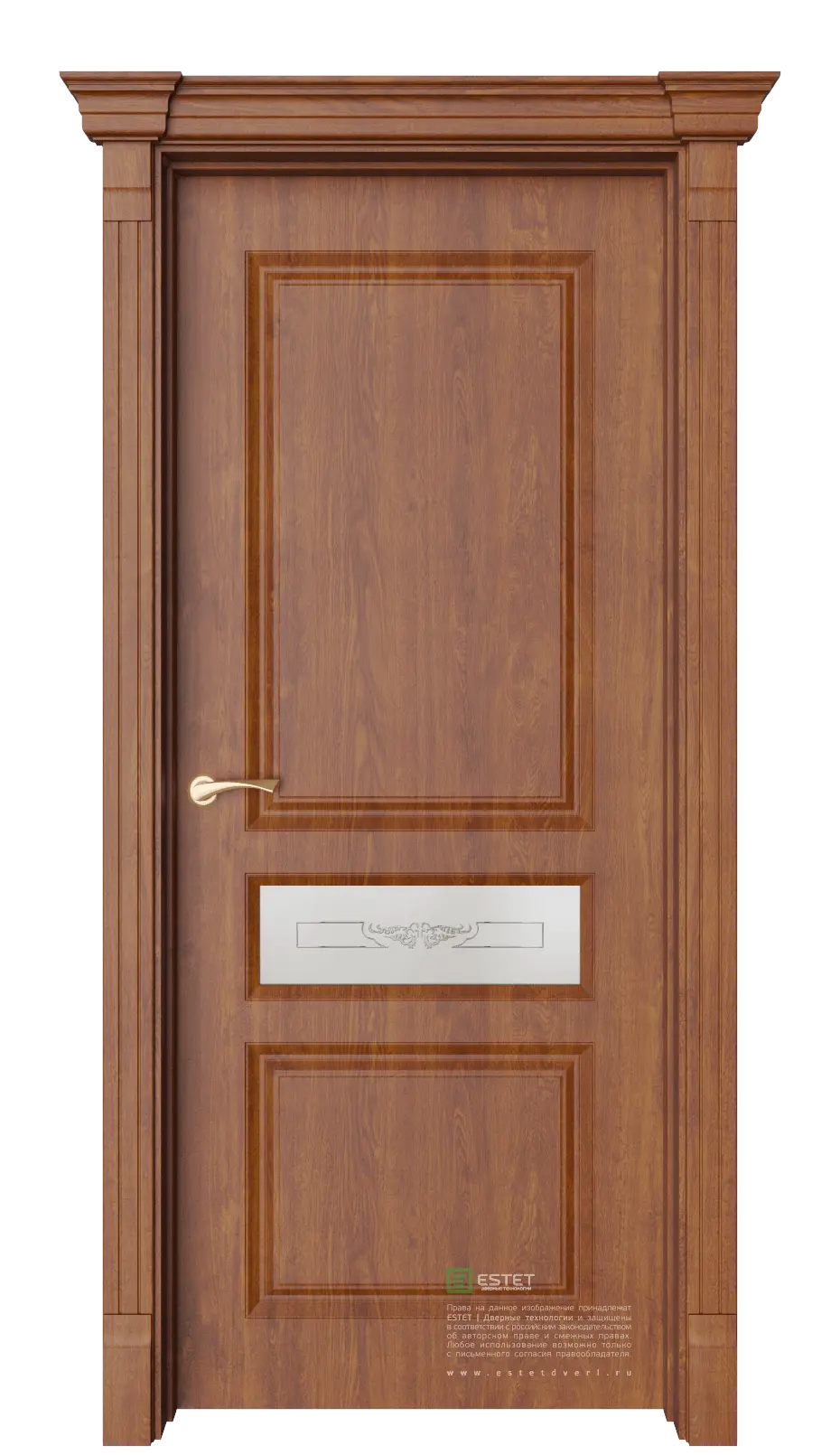 Межкомнатная дверь Мартен-2 Золотой дуб Коричневый Сатинат белое витраж прозрачный