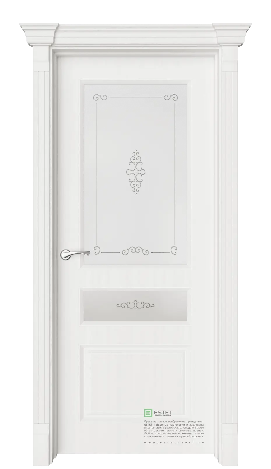 Межкомнатная дверь Мирбо-4 Вензель Ваниль Слоновая кость Сатинат белое гравировка