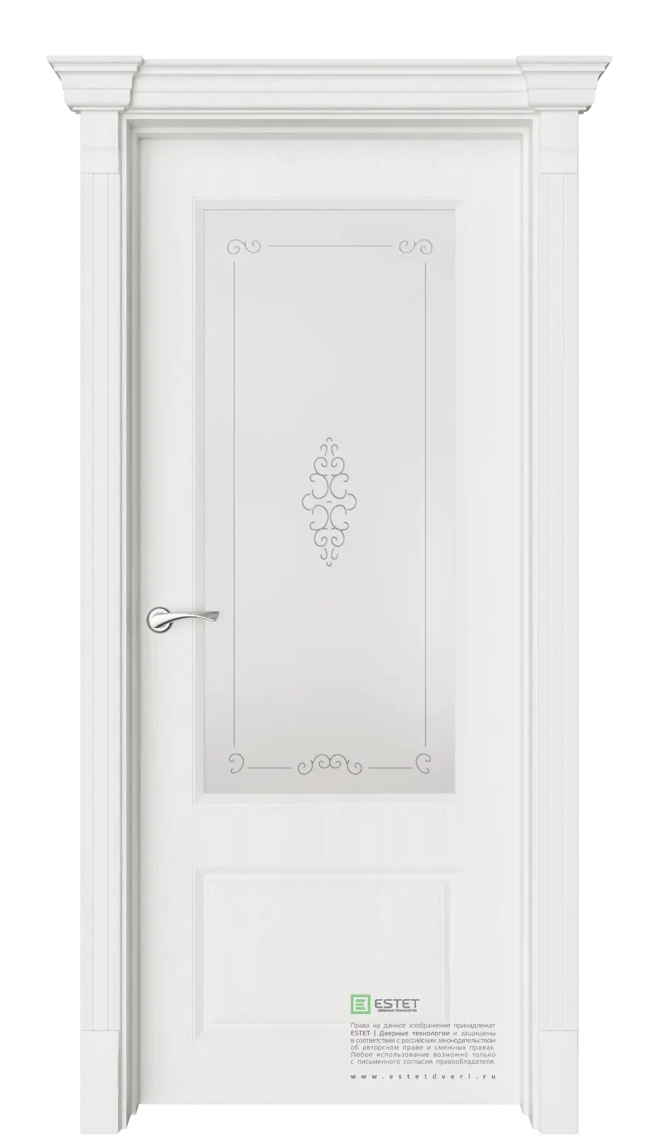 Межкомнатная дверь Эвиза-2 вензель Белое дерево Белый с текстурой Сатинат белое гравировка