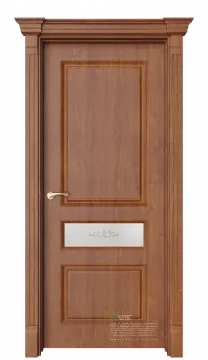 Межкомнатная дверь Мирбо-2 Золотой дуб Коричневый Сатинат белое гравировка