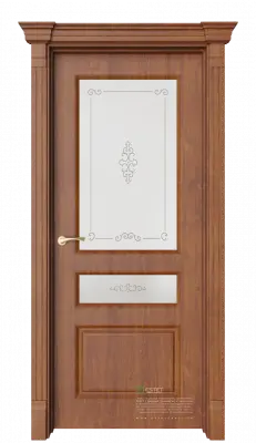 Межкомнатная дверь Мирбо-4 Вензель Золотой ду Коричневый Сатинат белое гравировка