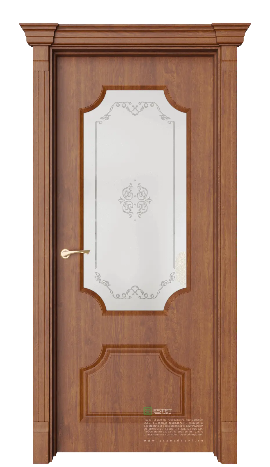 Межкомнатная дверь Руан-2 Золотой дуб Коричневый Сатинат белое витраж прозрачный