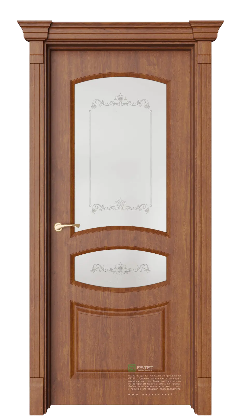 Межкомнатная дверь Адель-4 Золотой дуб Коричневый Сатинат белое витраж прозрачный