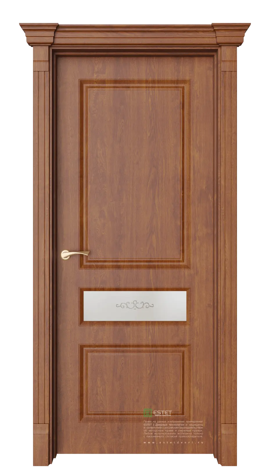 Межкомнатная дверь Мирбо-2 Золотой дуб Коричневый Сатинат белое гравировка