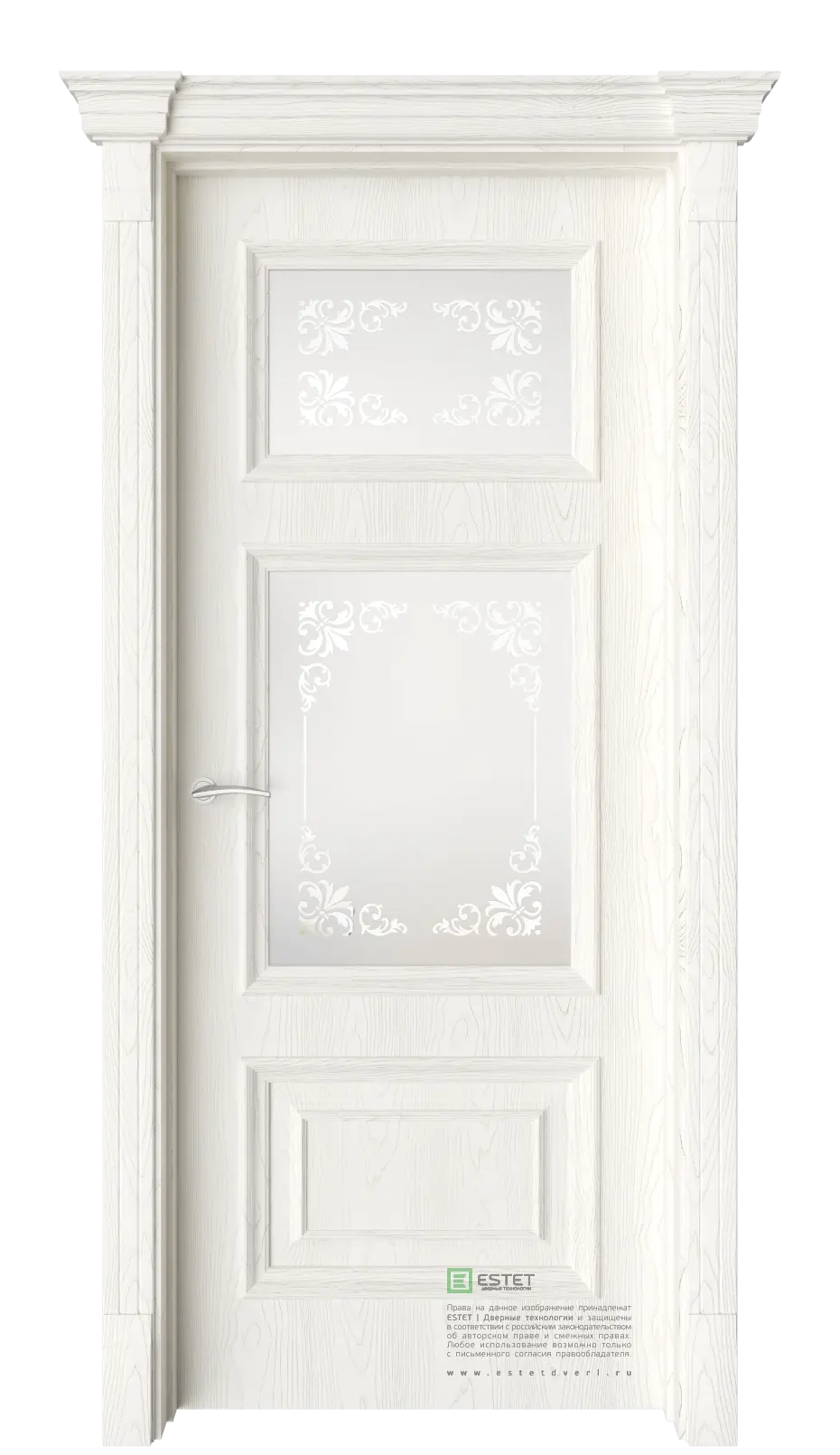 Межкомнатная дверь GE10M Дворцовое дерево Патина Сатинат белое сияние