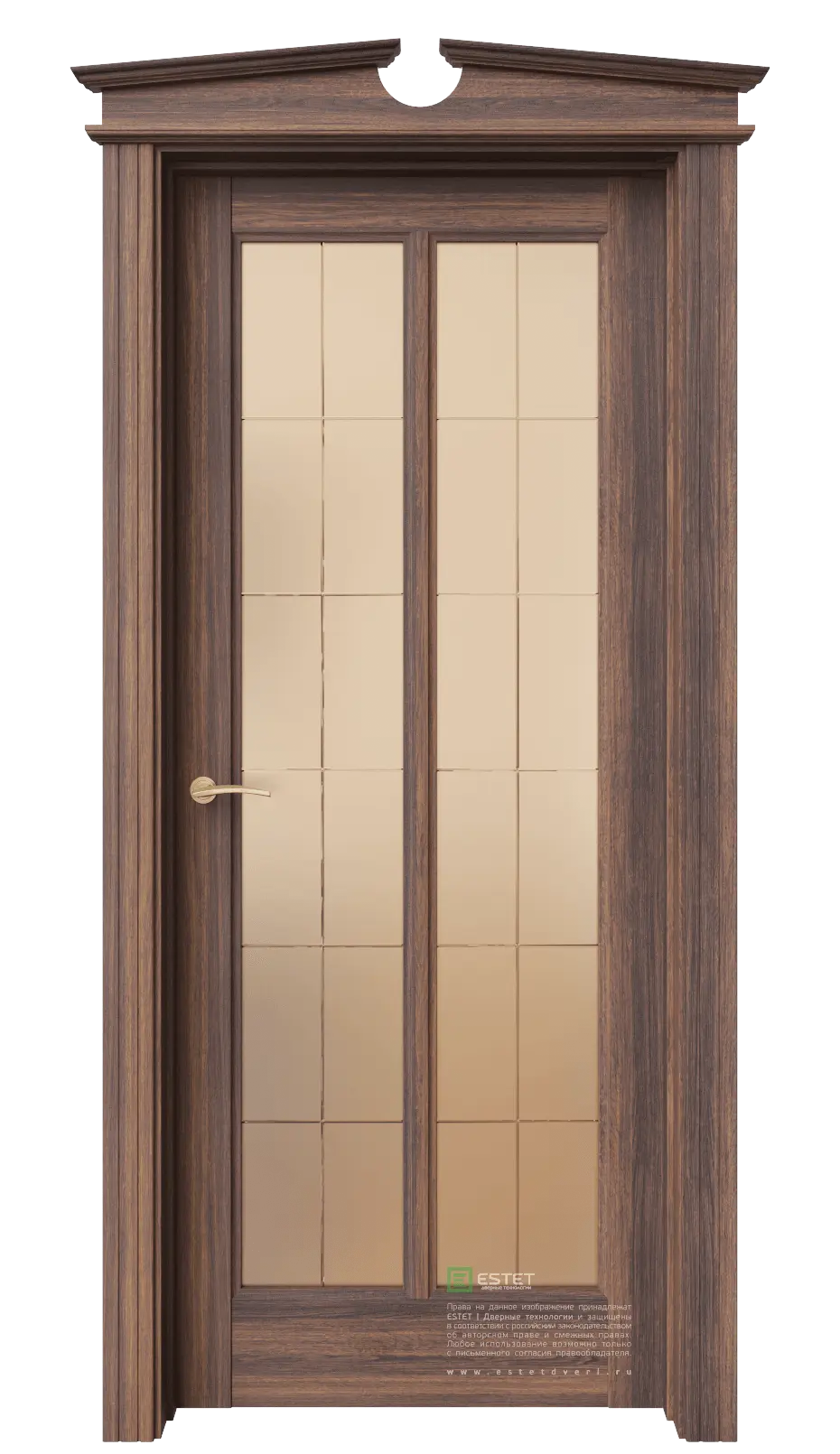 Межкомнатная дверь Соната-18 Дуб-торонто ст.1 гравировка Темно-коричневый Сатинат бронзовый