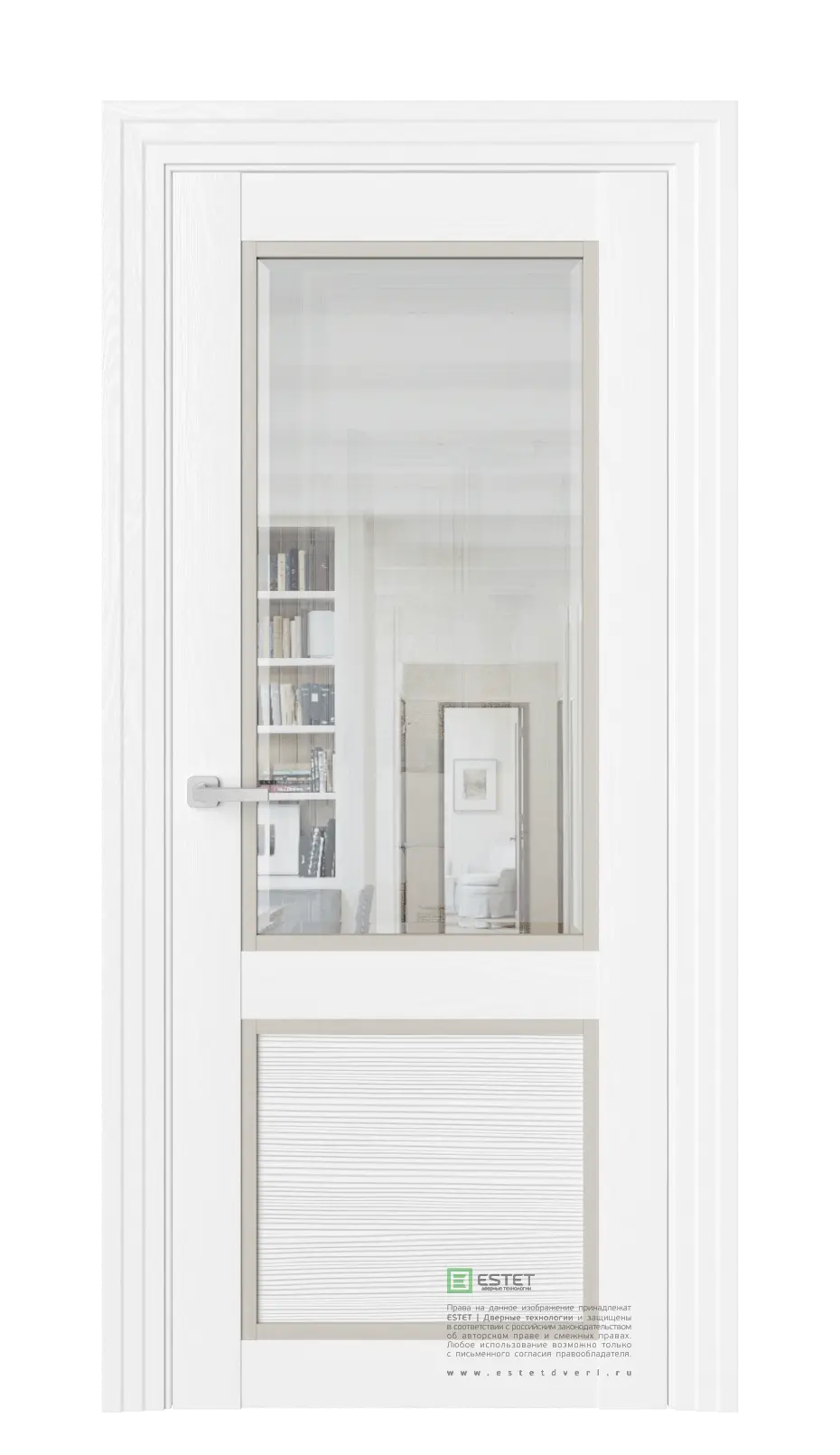 Межкомнатная дверь J4D Ясень винтер Белый с текстурой Фацет прозрачный