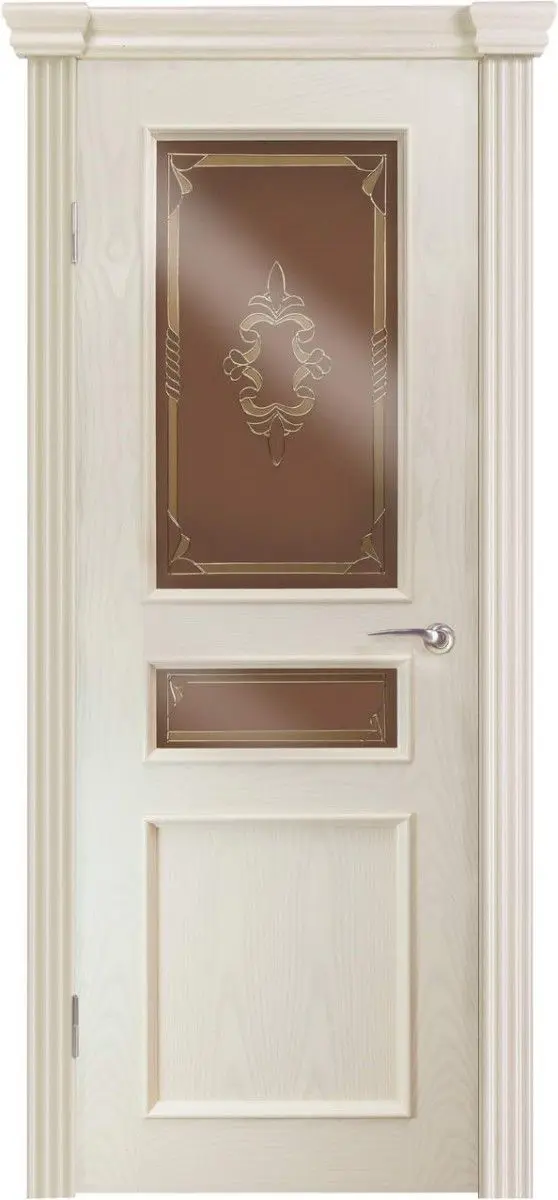 Межкомнатная дверь Прага 2 "Витраж", шпон: ясень тон 6 (белый) Белый