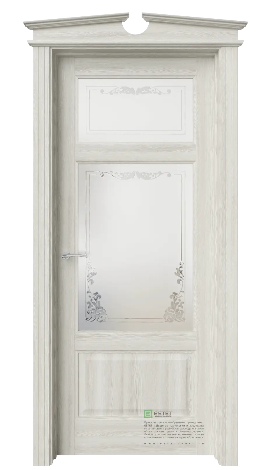 Межкомнатная дверь Соната-9 Клён-экрю ст.2 Светлый Сатинат белое витраж прозрачный