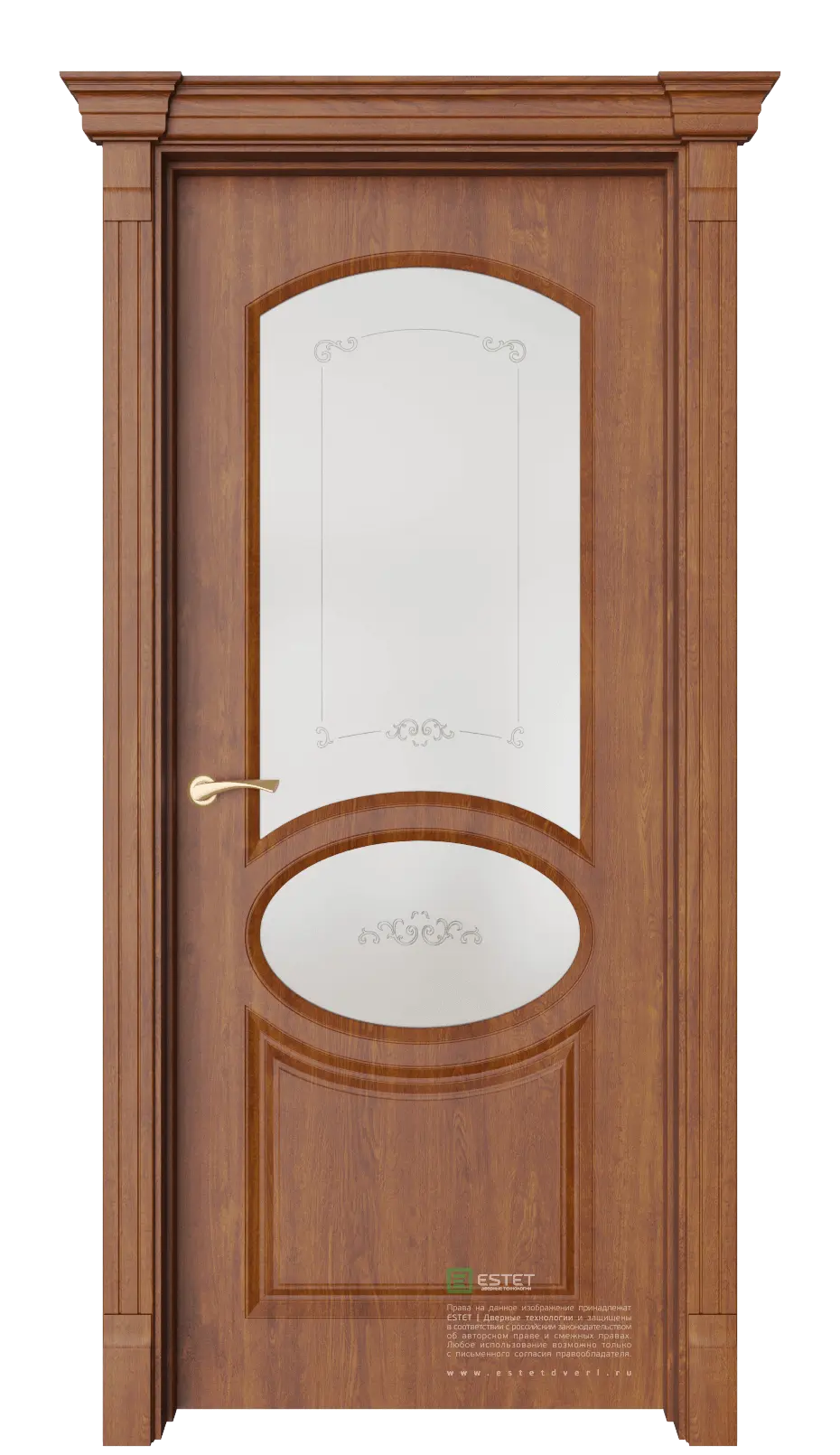 Межкомнатная дверь Эври-4 Золотой дуб Коричневый Сатинат белое витраж прозрачный