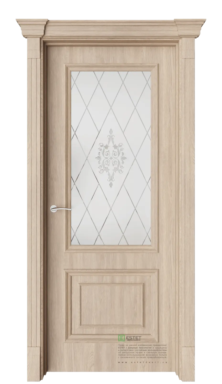 Межкомнатная дверь GE4M Брандо Дуб Сатинат белое витраж прозрачный