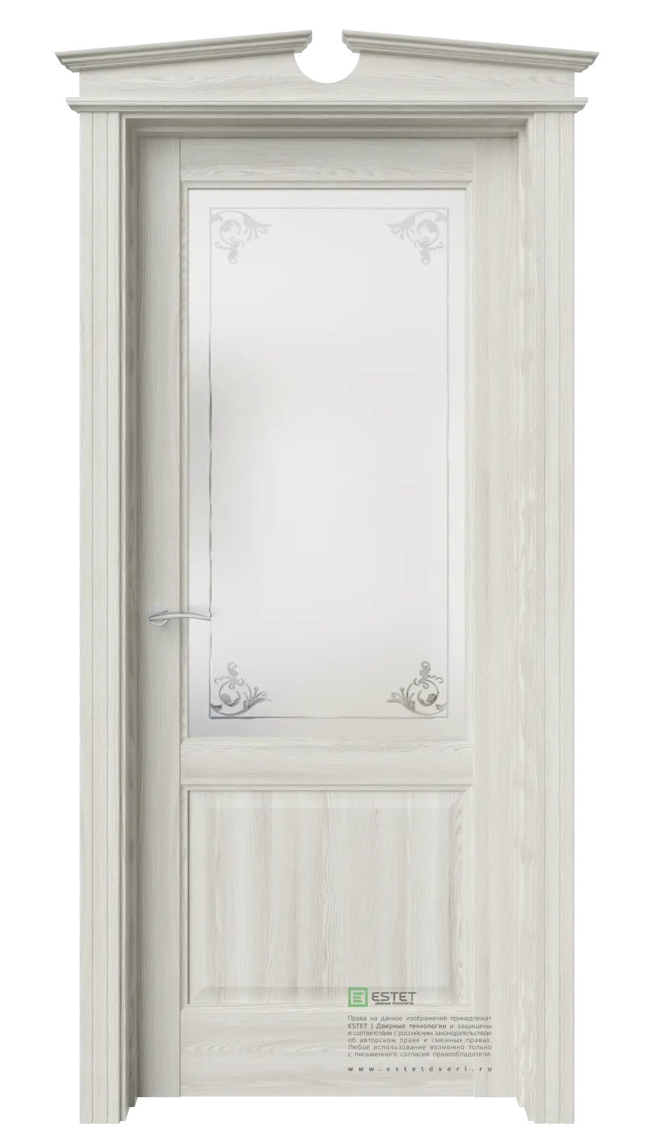 Межкомнатная дверь Соната-4 Клен экрю ст.2 Светлый Сатинат белое витраж прозрачный