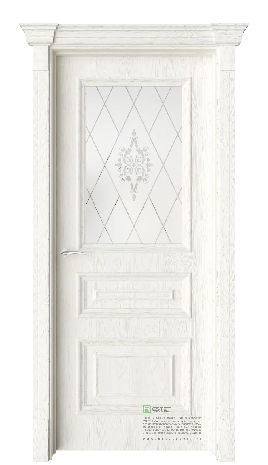 Межкомнатная дверь GE7M Дворцовое дерево Патина Сатинат белое витраж прозрачный