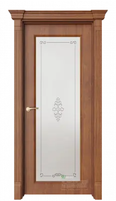 Межкомнатная дверь Монторо-2 Вензель Золотой дуб Коричневый Сатинат белое гравировка