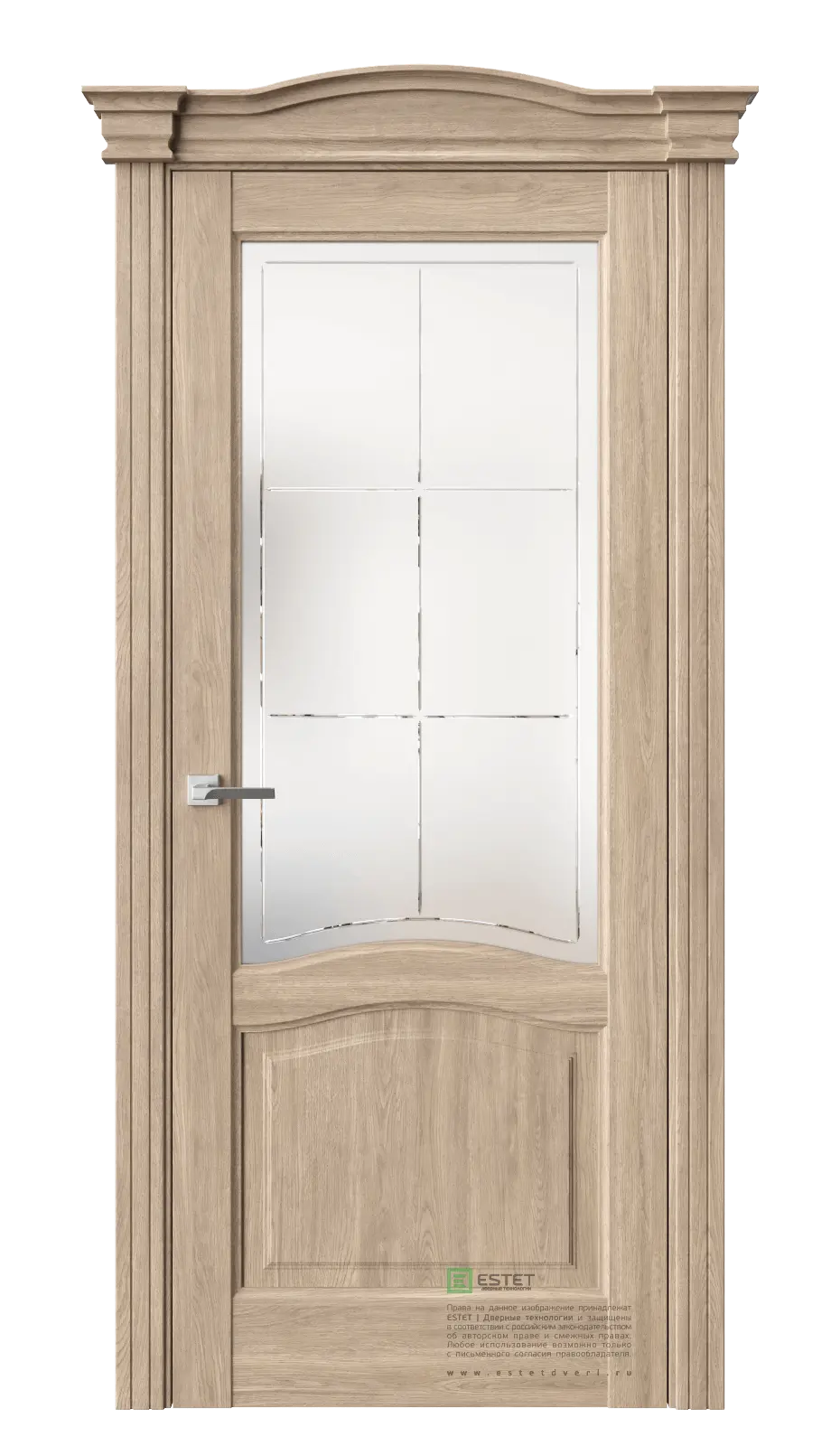 Межкомнатная дверь Соната-27 Брандо ст.1 Дуб Сатинат белое гравировка