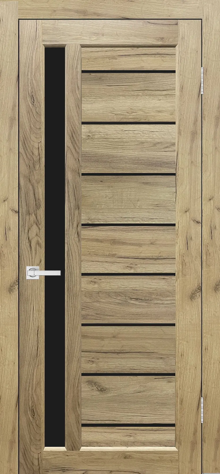 Межкомнатная дверь YD Евро 45 Дуб крафт натуральный Амбарный дуб Лакобель черный