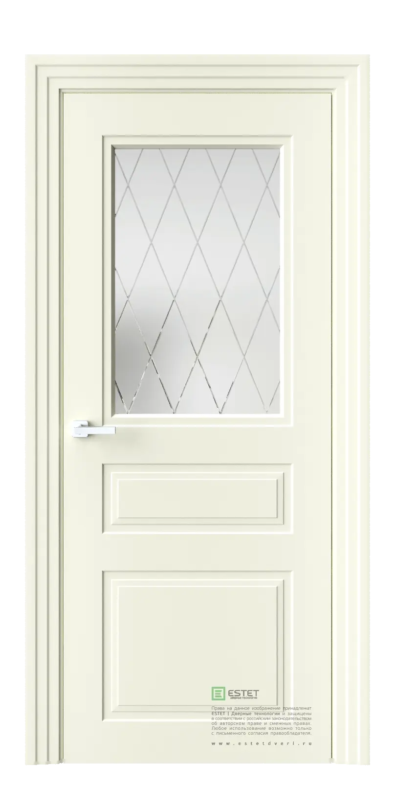 Межкомнатная дверь N12 PESCHANIY Слоновая кость Сатинат белое гравировка