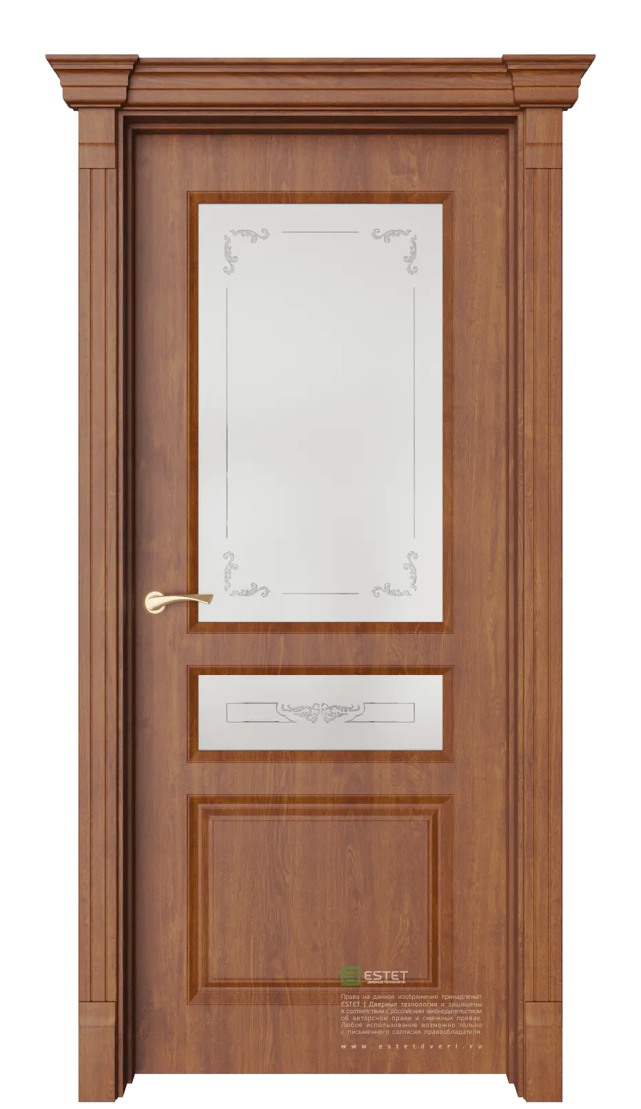 Межкомнатная дверь Мартен-4 Золотой дуб Коричневый Сатинат белое витраж прозрачный